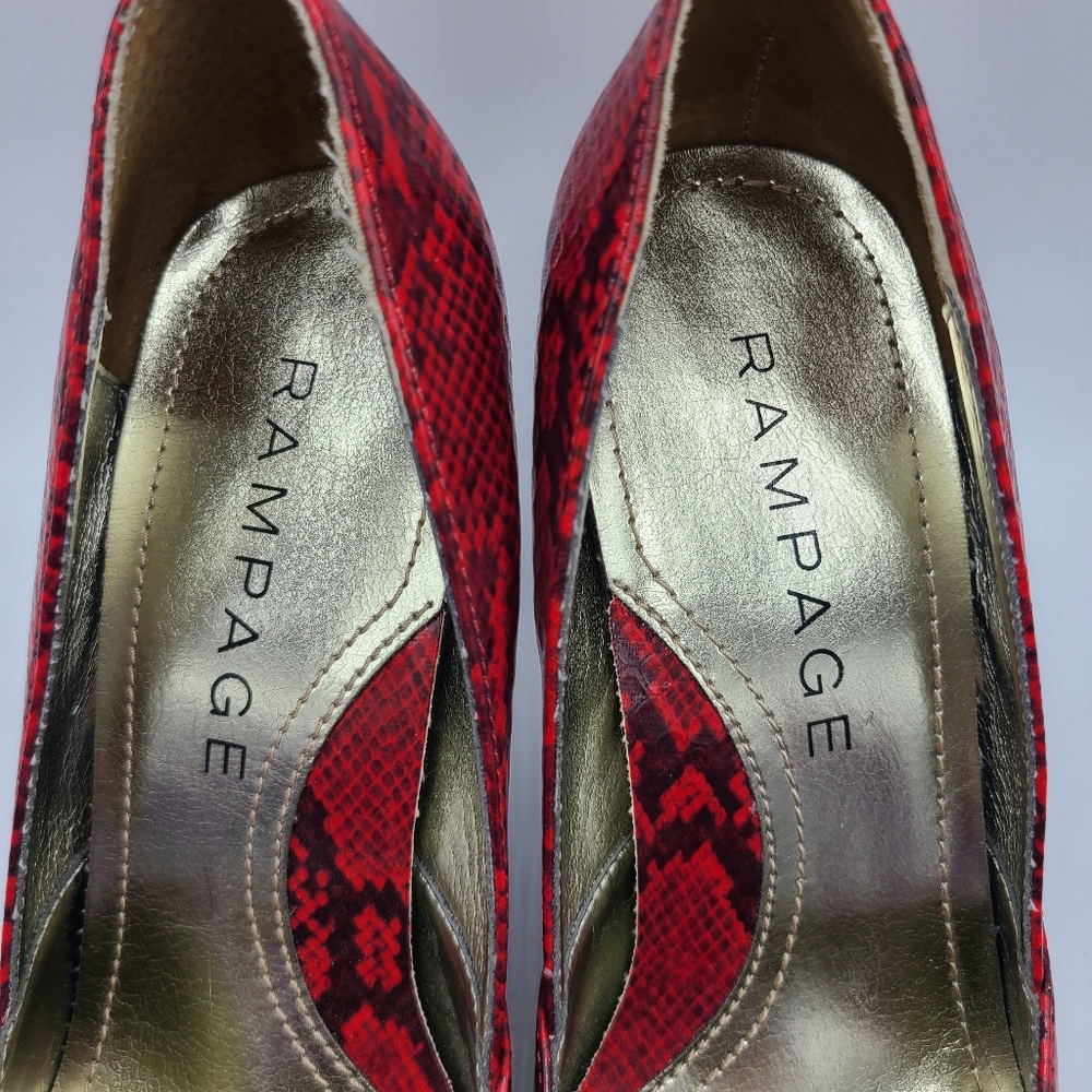 Rampage Maria Red Black Snakeskin Print Pointed Toe Heels Pumps 6.5 - Picture 11 of 13